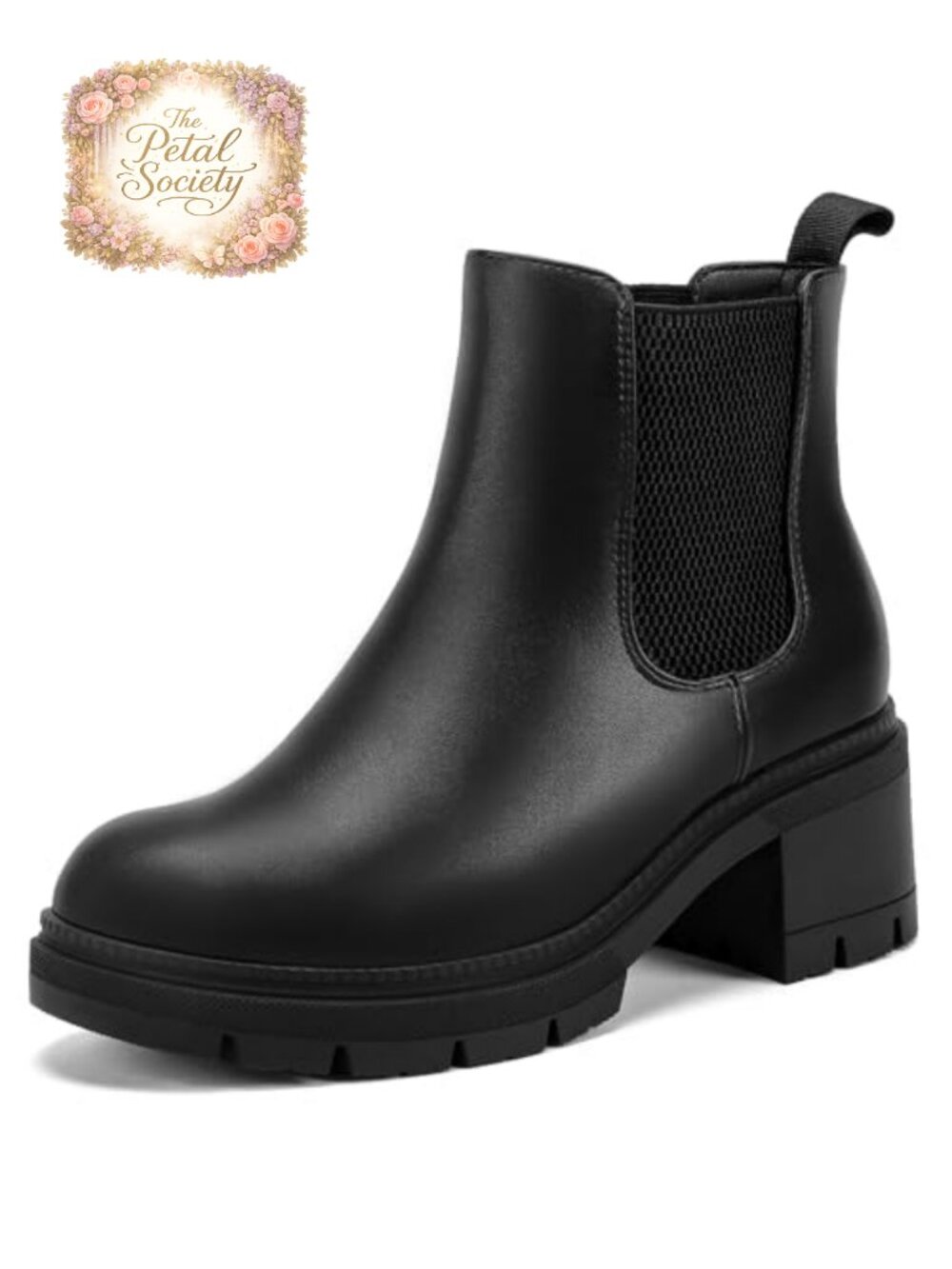 Womens Wide Width Slip On Chelsea Ankle Boots Faux Leather Block Heel